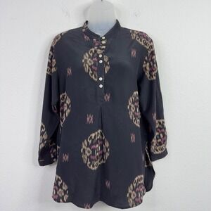 No.‎ 6 Store Shirt Womens 2/M Black Silk Geometric Artsy Lagenlook Boho Tunic